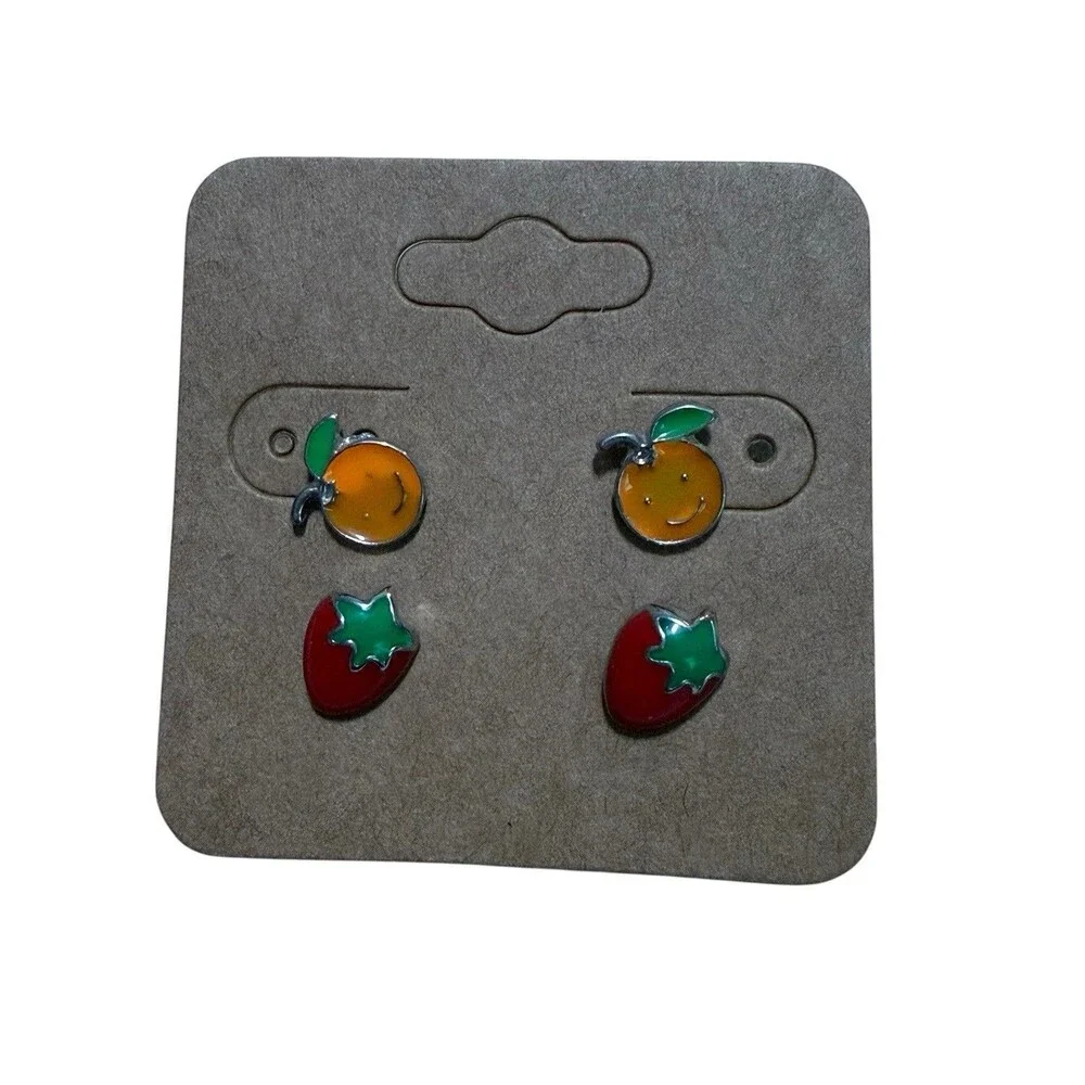 Children’s Hypoallergenic 6 Pair Earring Set Fruit Apple Grape Cherry Orange